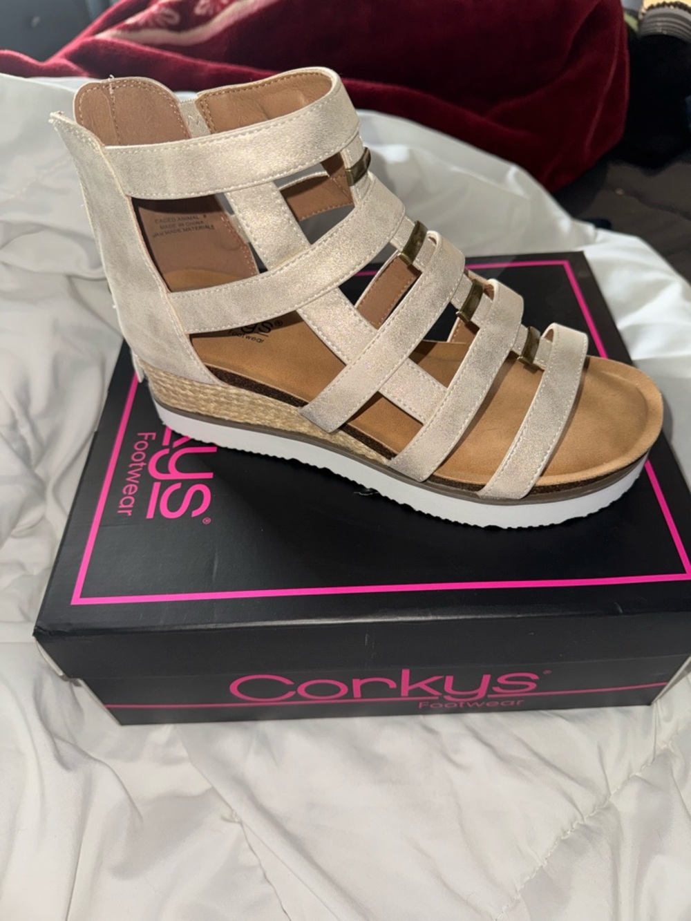 Corkys Champagne Strappy Gladiator Wedge Sandal